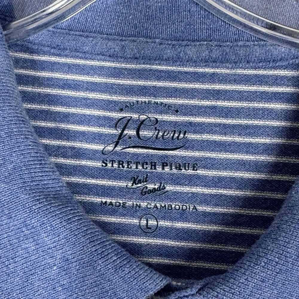 J.Crew Polo Shirt Mens Large Blue Striped Stretch Pique Pocket Short Sleeve‎ Top